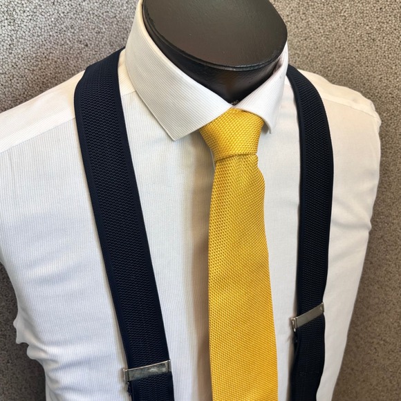 Trafalgar Other - Trafalgar Suspenders Mens Navy Blue Leather Trim Silver Convertible Preppy